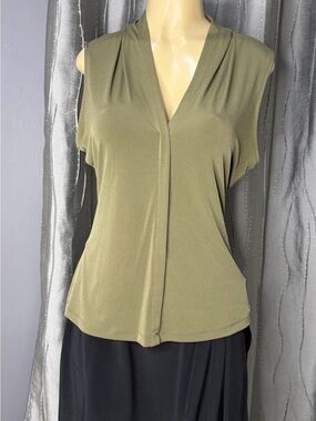 Calvin Klein Olive Green Draped V-Neck Sleeveless Top Women’s Sz M